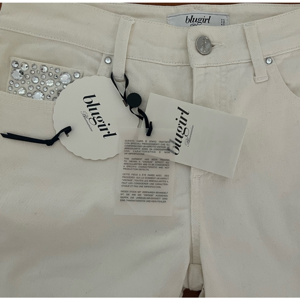NWT Blumarine White Swarovski Crystal Jeans Made Italy Size 40
